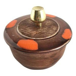 Mid Century Modern Lidded Pottery Dish with Gold